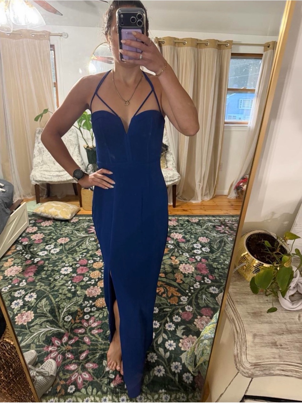 Strappy Royal Blue Maxi Dress with Sweetheart Neckline